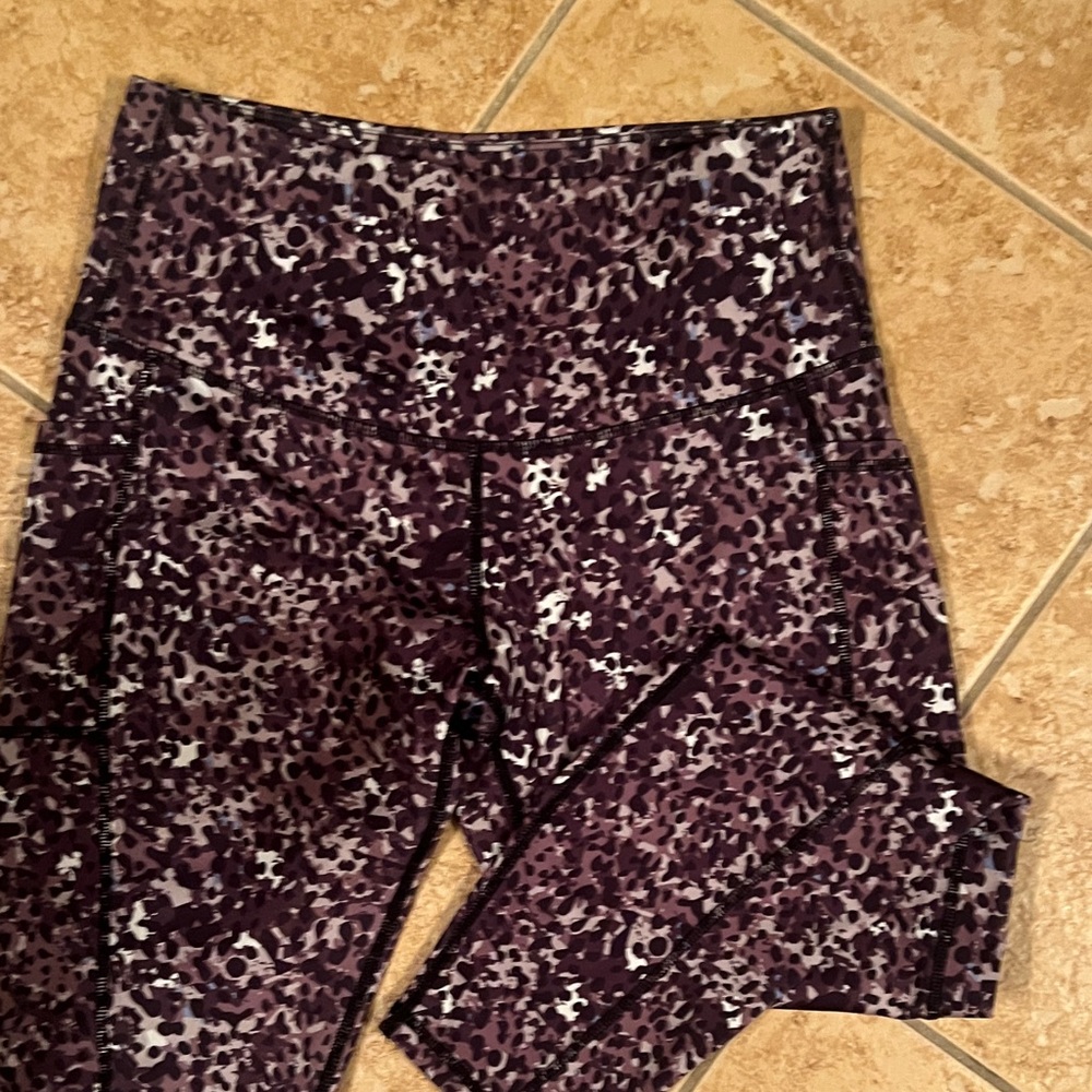 light Purple Brown leopard Patterned Womens Leggings with side pockets